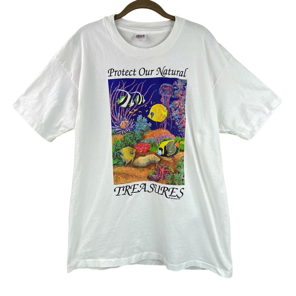 Vintage Protect Coral Reef T-Shirt Size XL 1990's White